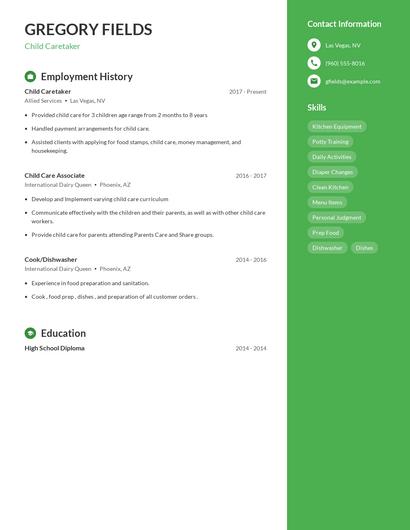 Child Caretaker Resume