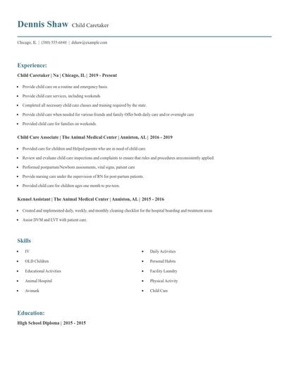 Child Caretaker Resume