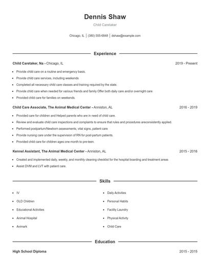 Child Caretaker Resume