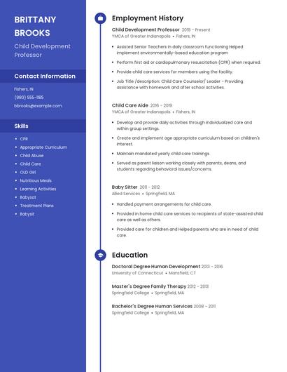 Child Development Professor Resume