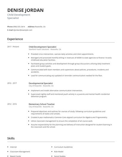 Child Development Specialist Resume