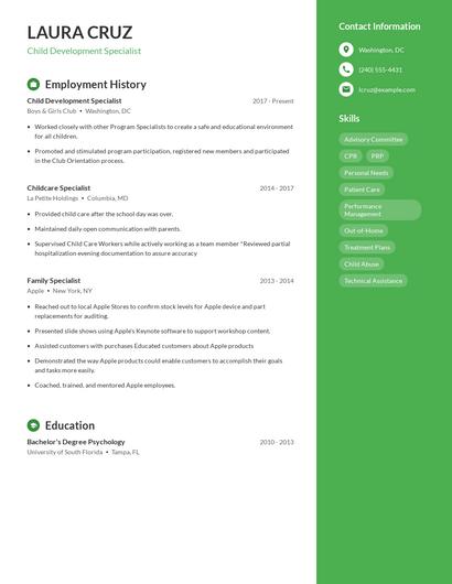 Child Development Specialist Resume