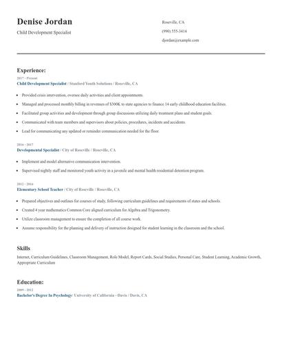 Child Development Specialist Resume