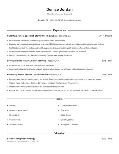Child Development Specialist Resume