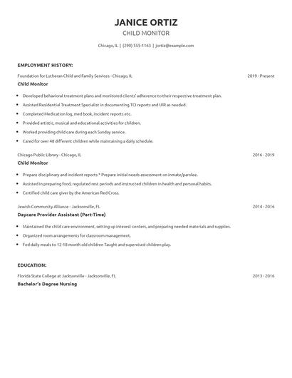 Child Monitor Resume
