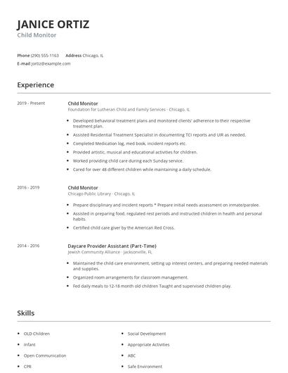 Child Monitor Resume