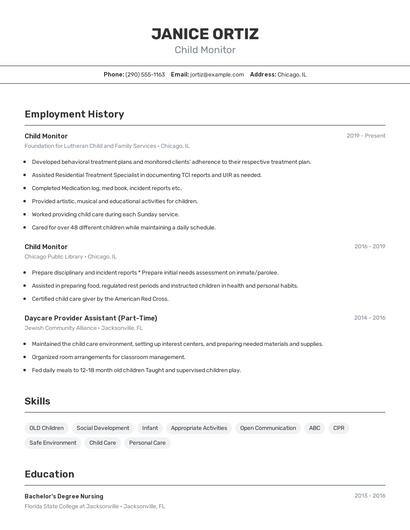 Child Monitor Resume
