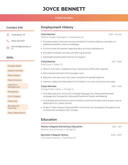 Child Monitor Resume