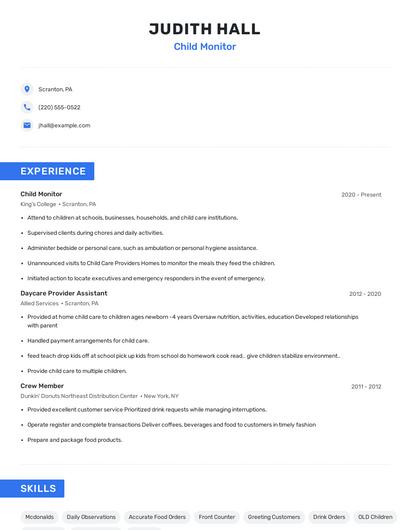 Child Monitor Resume