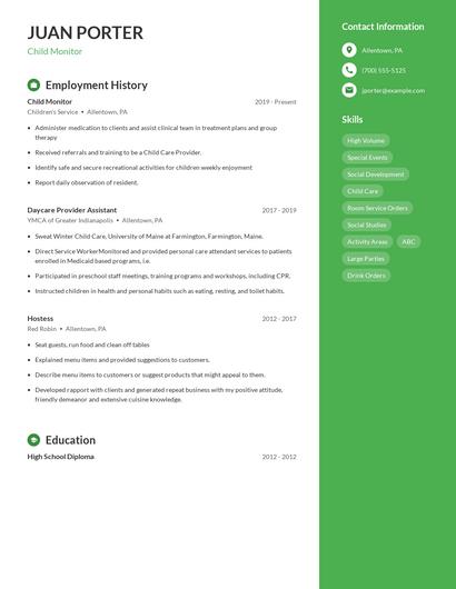 Child Monitor Resume