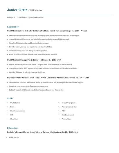Child Monitor Resume