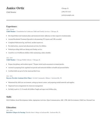 Child Monitor Resume