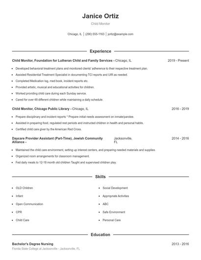 Child Monitor Resume