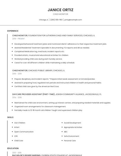 Child Monitor Resume