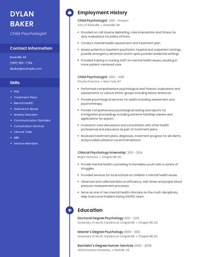 Child Psychologist Resume