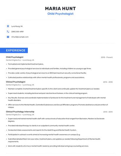 Child Psychologist Resume