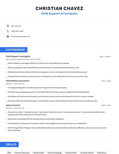 Child Support Investigator Resume