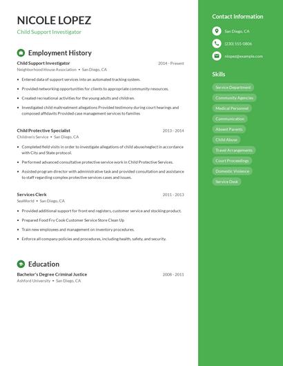 Child Support Investigator Resume