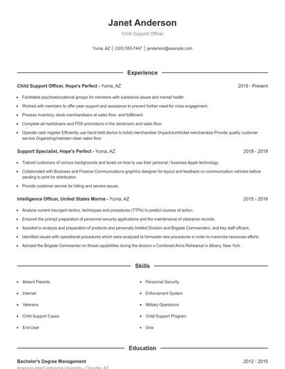 Child Support Officer Resume