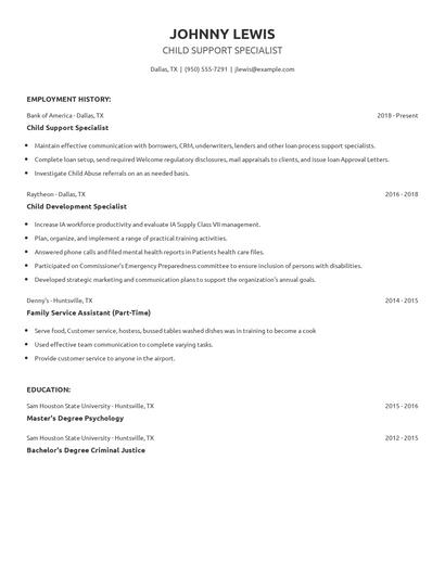 Child Support Specialist Resume