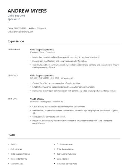 Child Support Specialist Resume