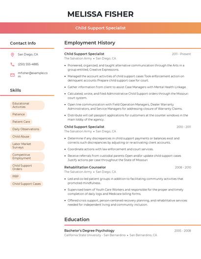 Child Support Specialist Resume
