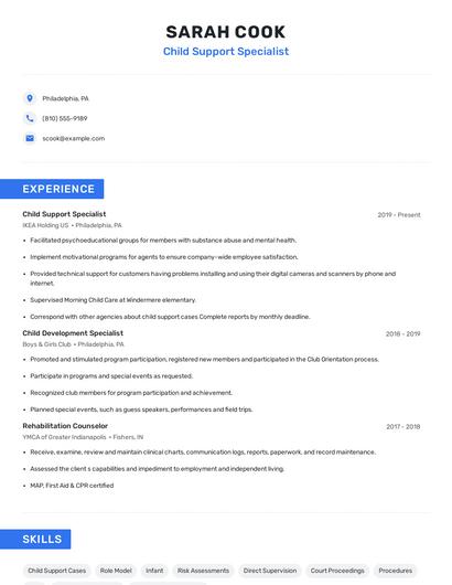 Child Support Specialist Resume