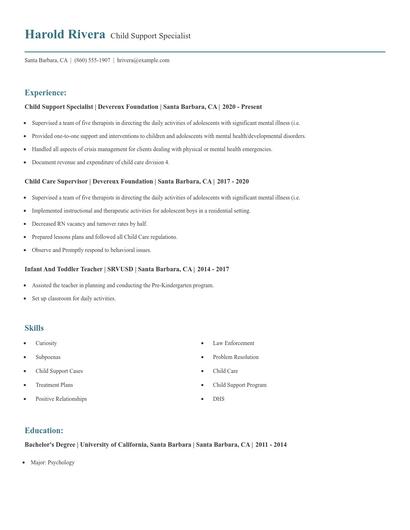 Child Support Specialist Resume