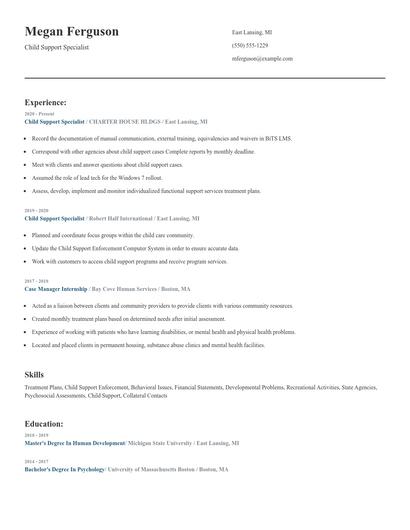 Child Support Specialist Resume