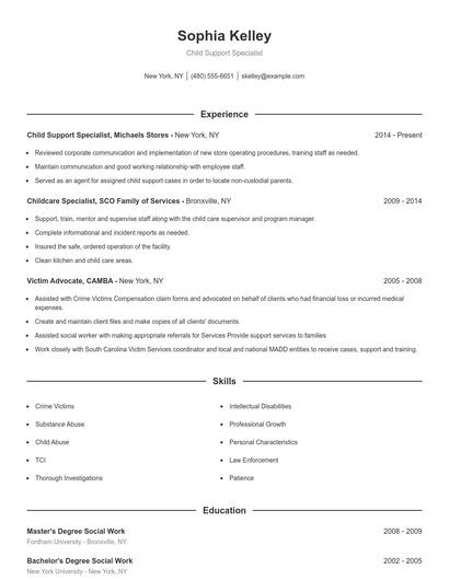 Child Support Specialist Resume