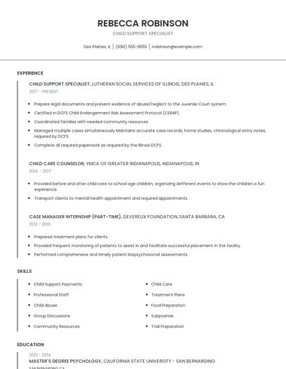 Child Support Specialist Resume