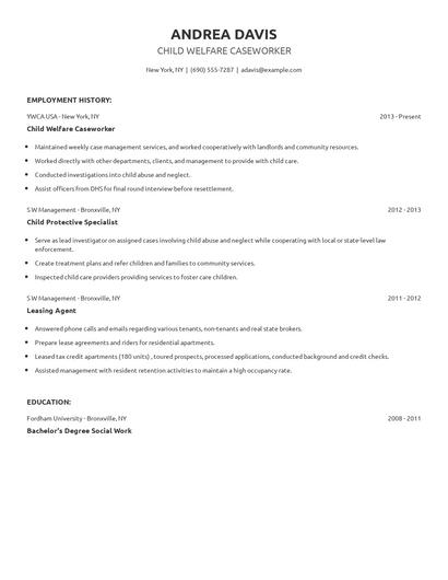 Child Welfare Caseworker Resume