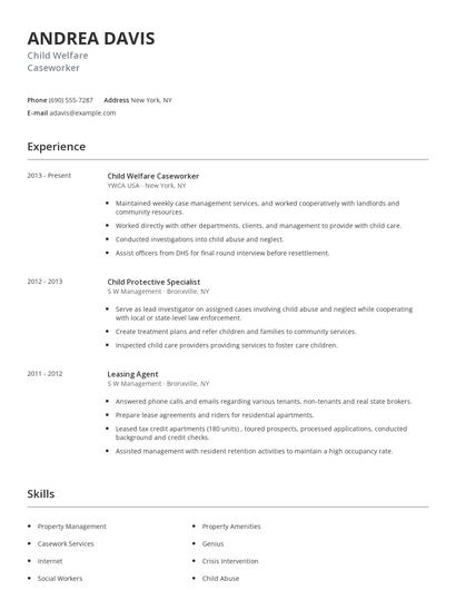 Child Welfare Caseworker Resume