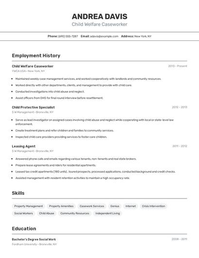 Child Welfare Caseworker Resume