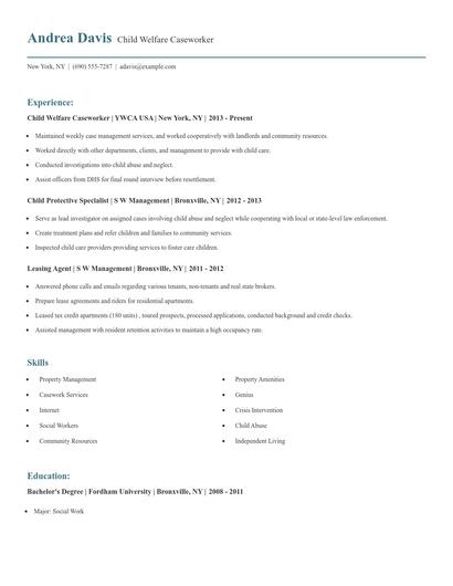 Child Welfare Caseworker Resume