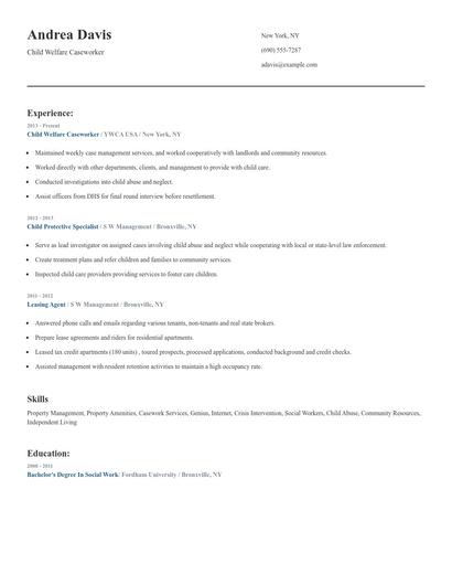 Child Welfare Caseworker Resume