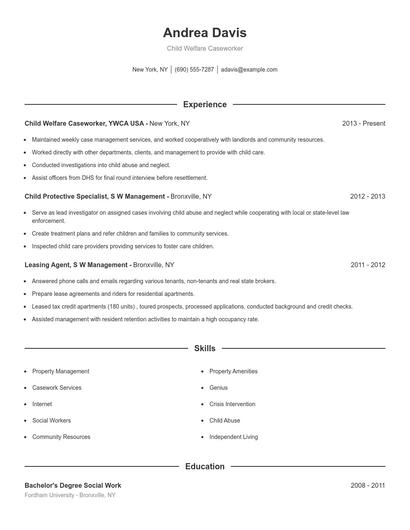 Child Welfare Caseworker Resume