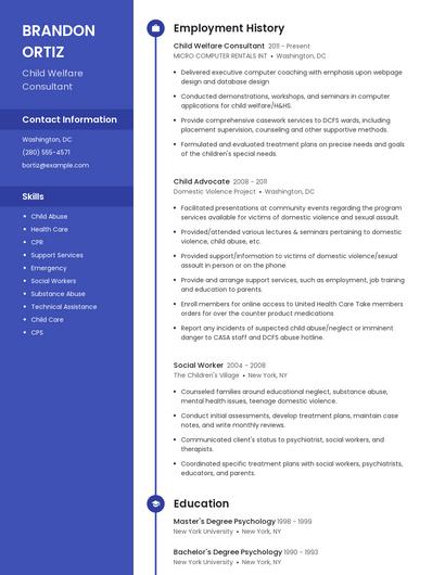 Child Welfare Consultant Resume