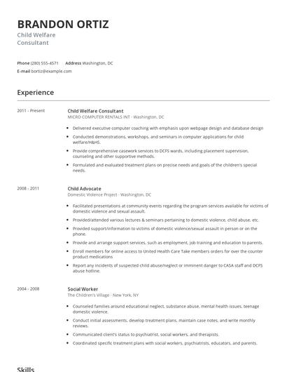 Child Welfare Consultant Resume