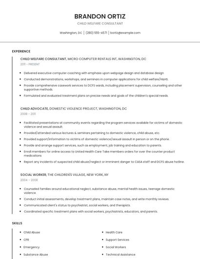 Child Welfare Consultant Resume