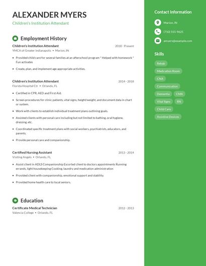 Children's Institution Attendant Resume