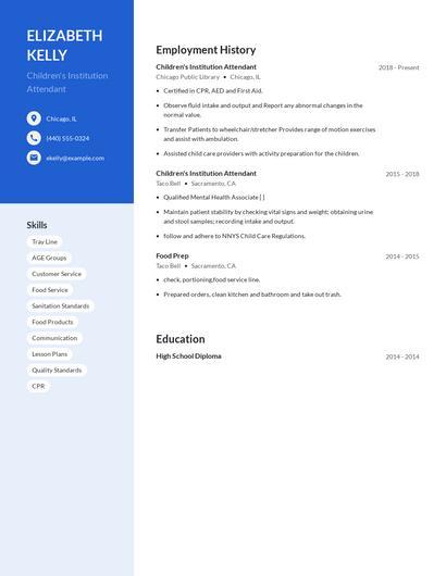 Children's Institution Attendant Resume