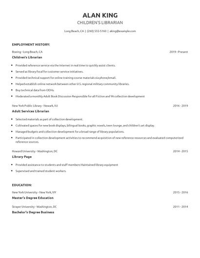Children's Librarian Resume