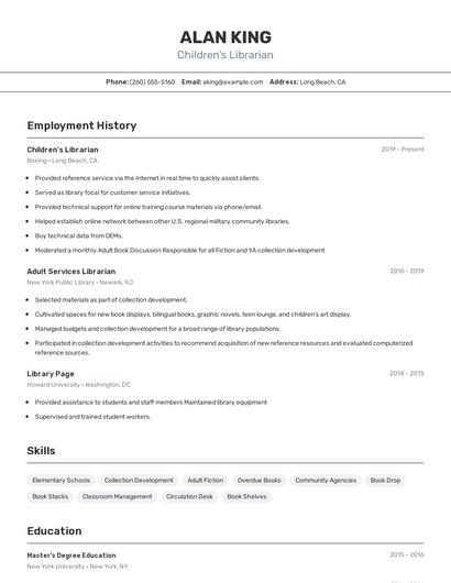 Children's Librarian Resume