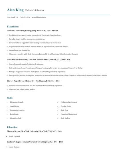 Children's Librarian Resume