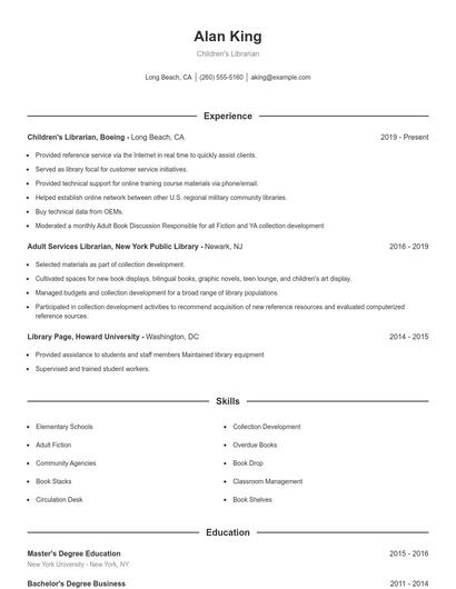 Children's Librarian Resume