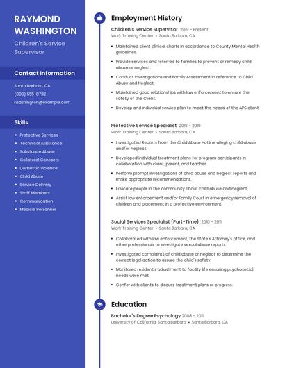 Children's Service Supervisor Resume