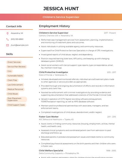 Children's Service Supervisor Resume