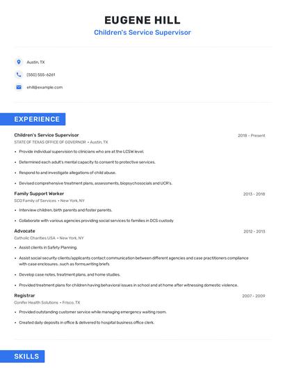 Children's Service Supervisor Resume