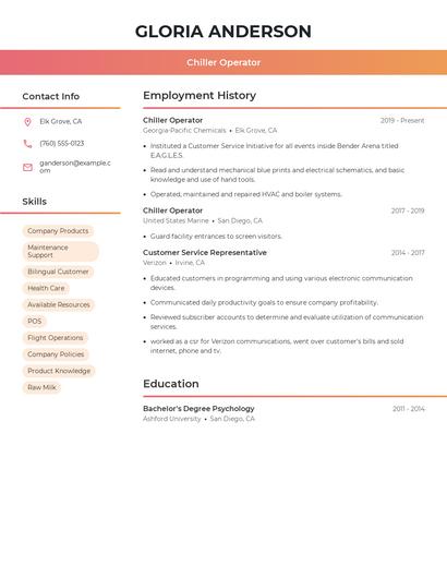 Chiller Operator Resume